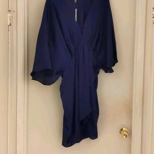 Never worn Satin dark blue kimono sleeve dress